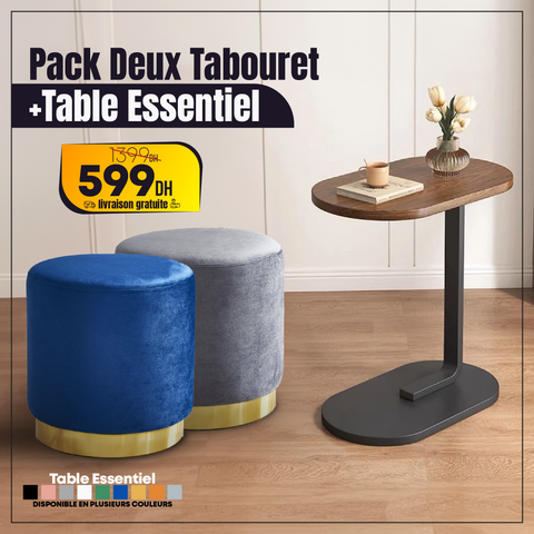 Pack deux tabourets européens + Table essentielle