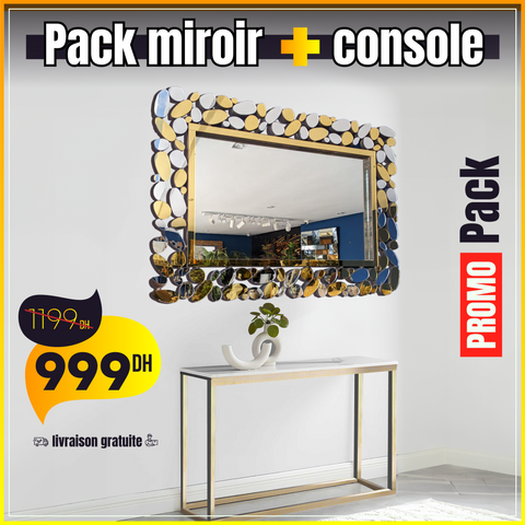 Pack miroir rectangulaire 120/80 + console moderne